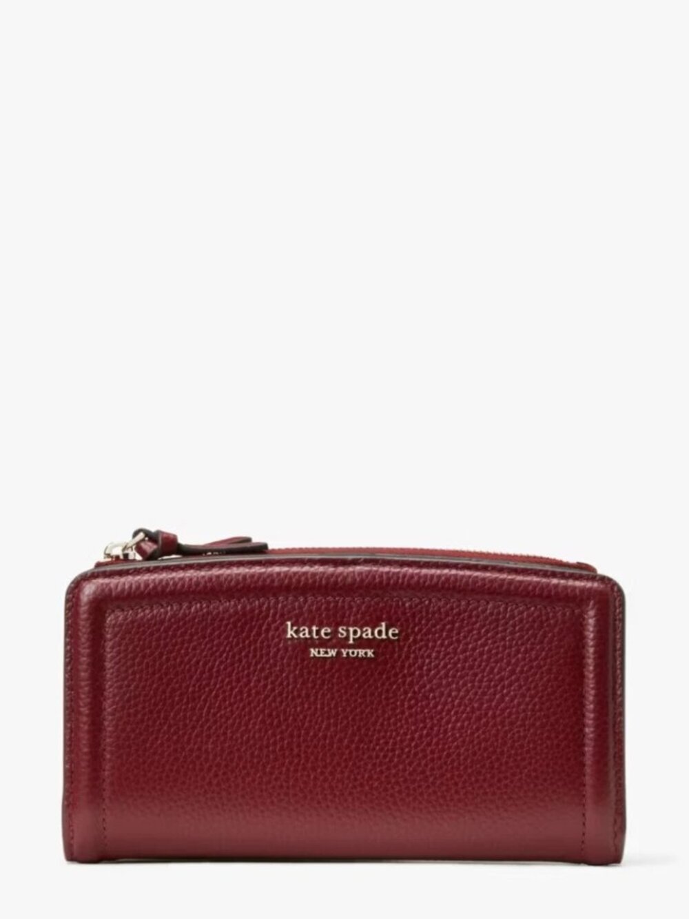Kate Spade Knott zip slim wallet cherry red pebbled leather medium
